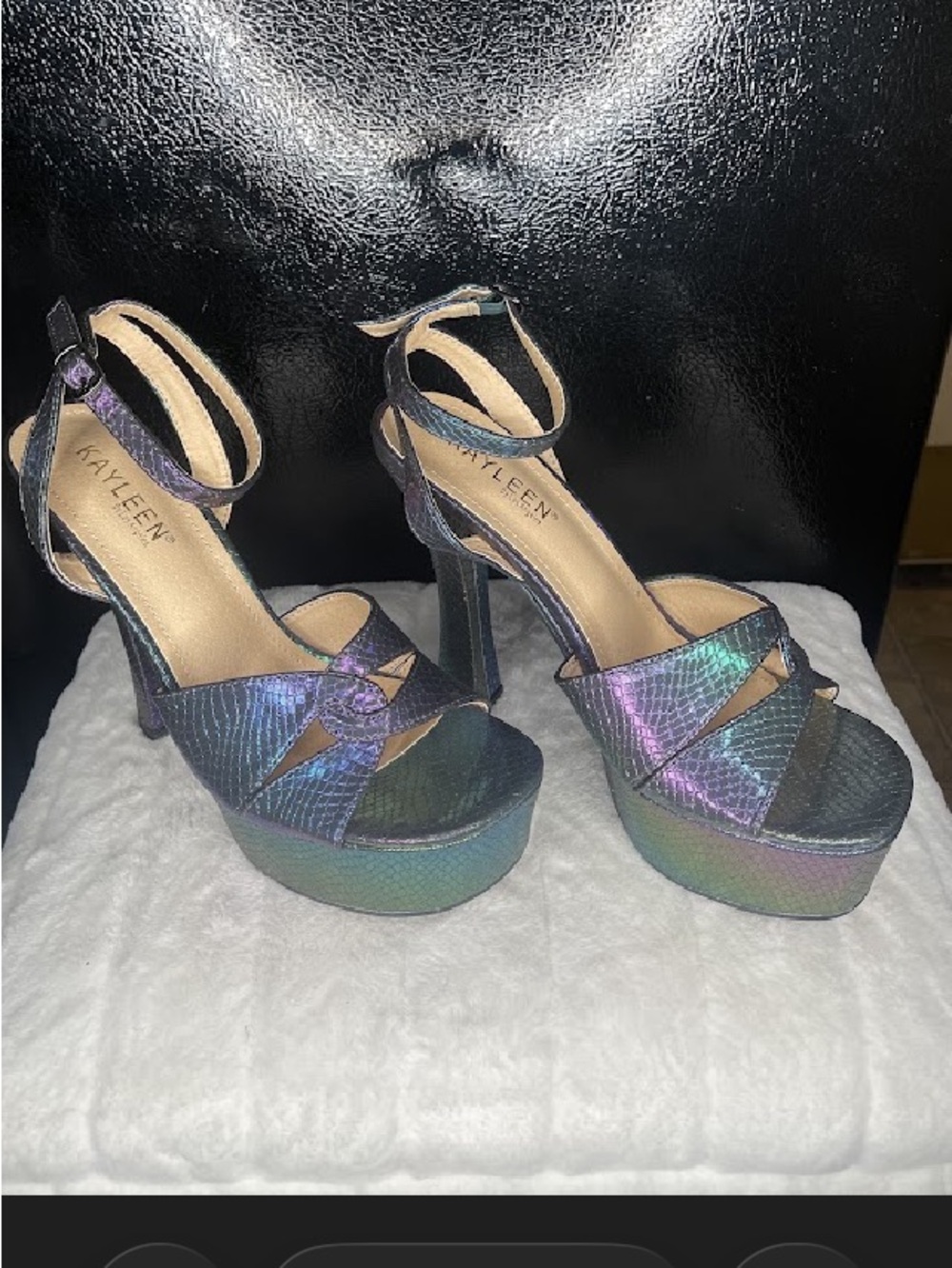 KAYLEEN By Los Angeles Iridescent Platform Sandals - Purple/Green